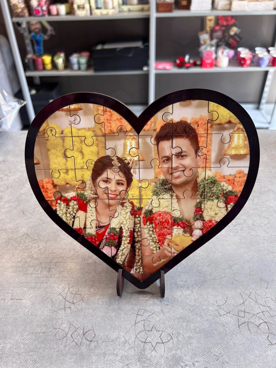 Personalised Heart-Shaped Jigsaw Puzzle with Stand