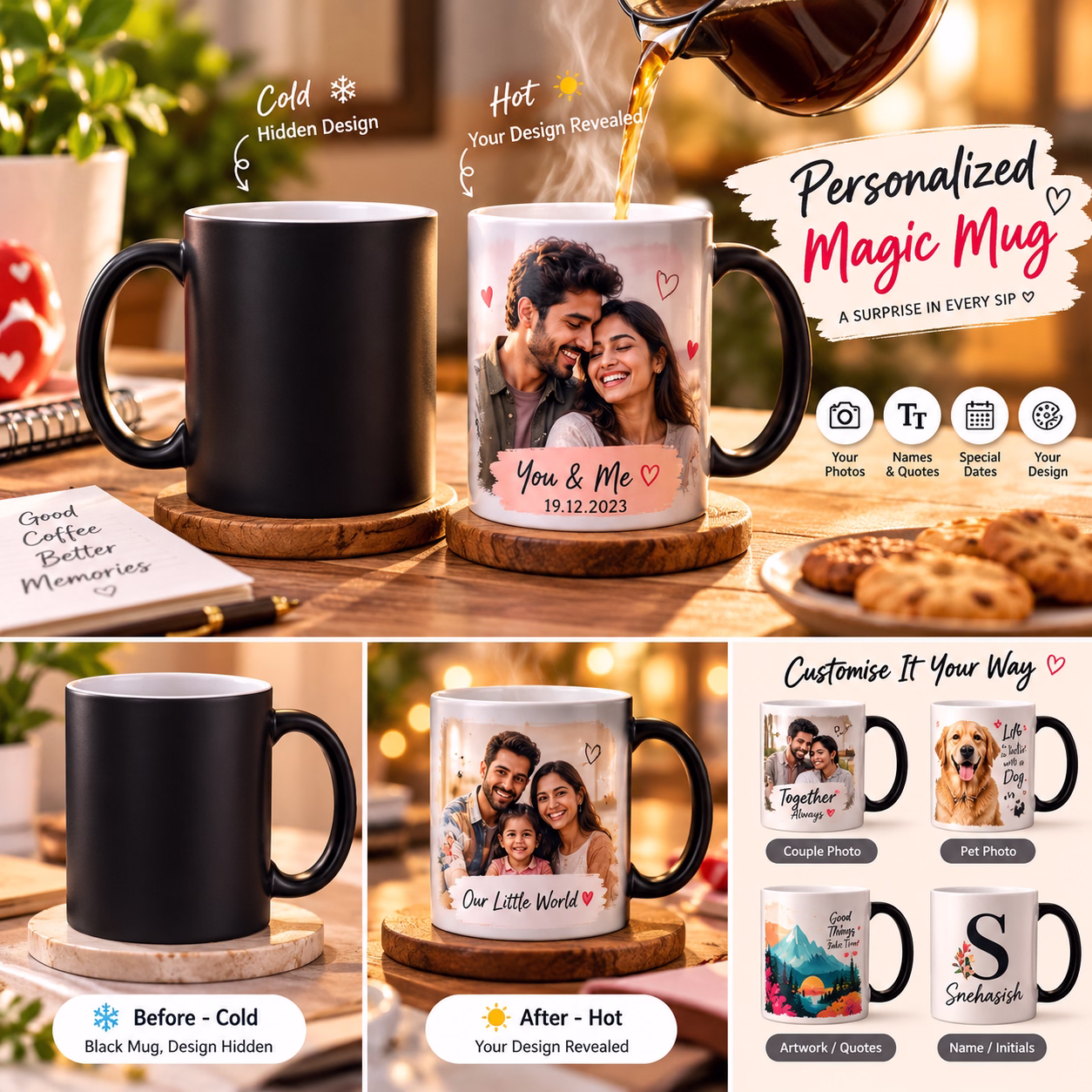 Personalized Magic Mug – Heat Sensitive Color Changing Photo & Quote Mug
