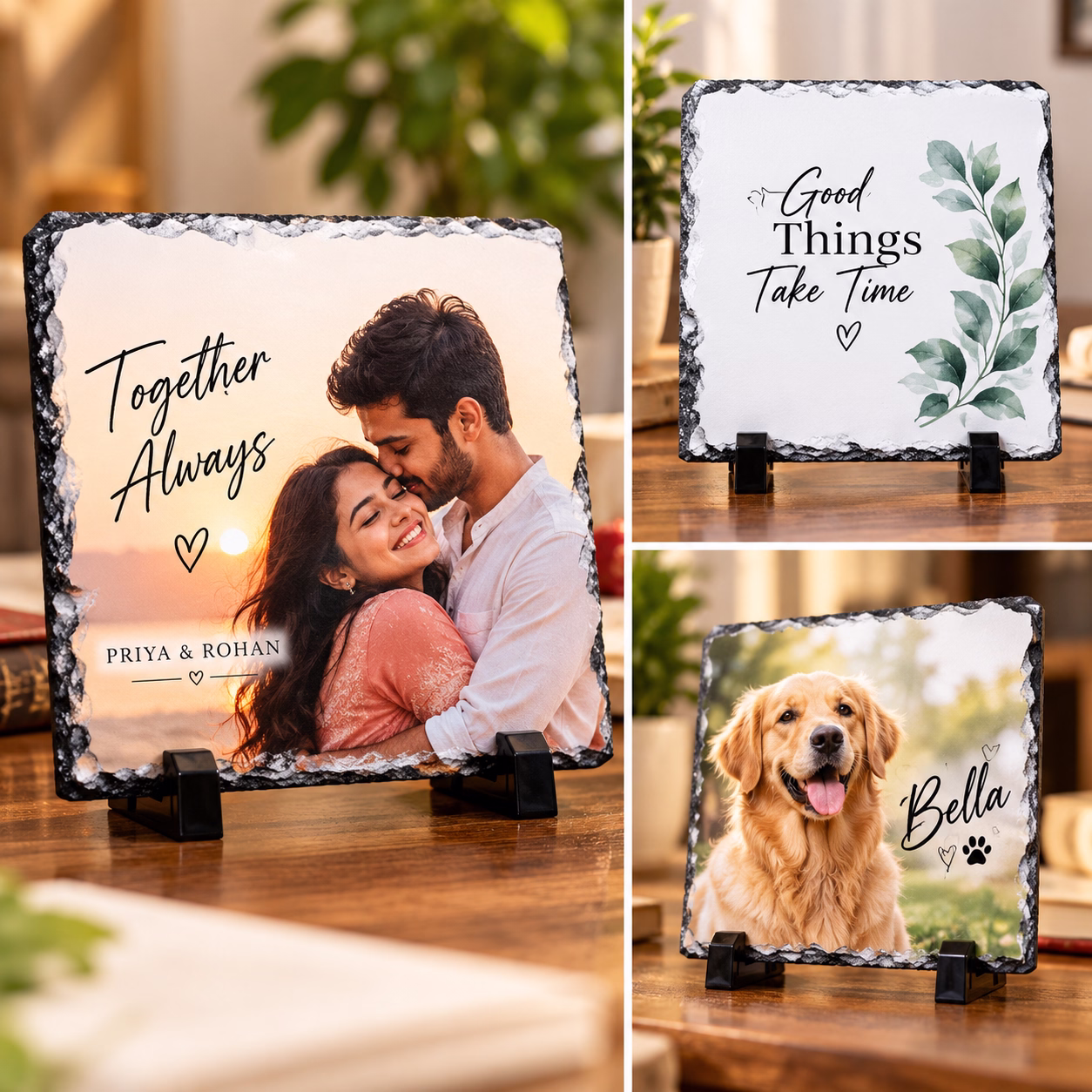Personalised Natural Slate Photo Frame with Stand